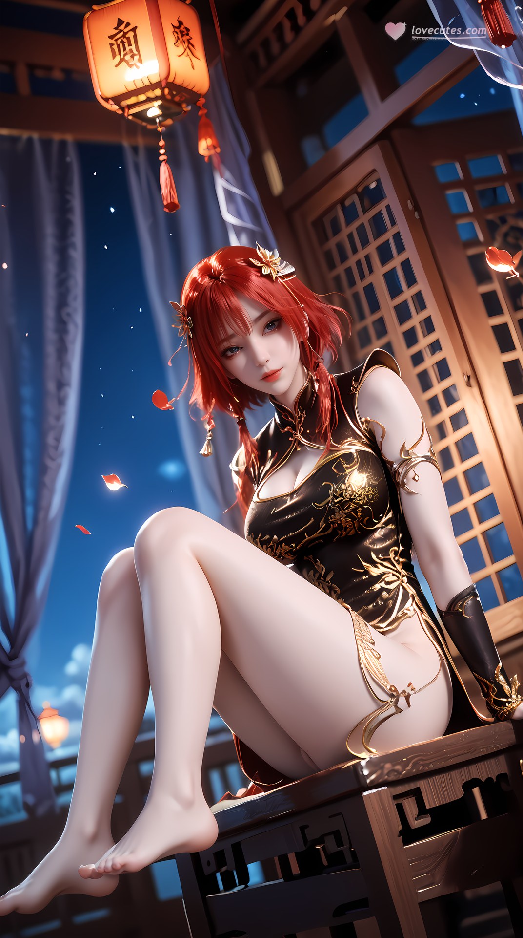 AI Porn - 百炼成神 朱绾：黑金旗袍露穴成人向图集 88P
