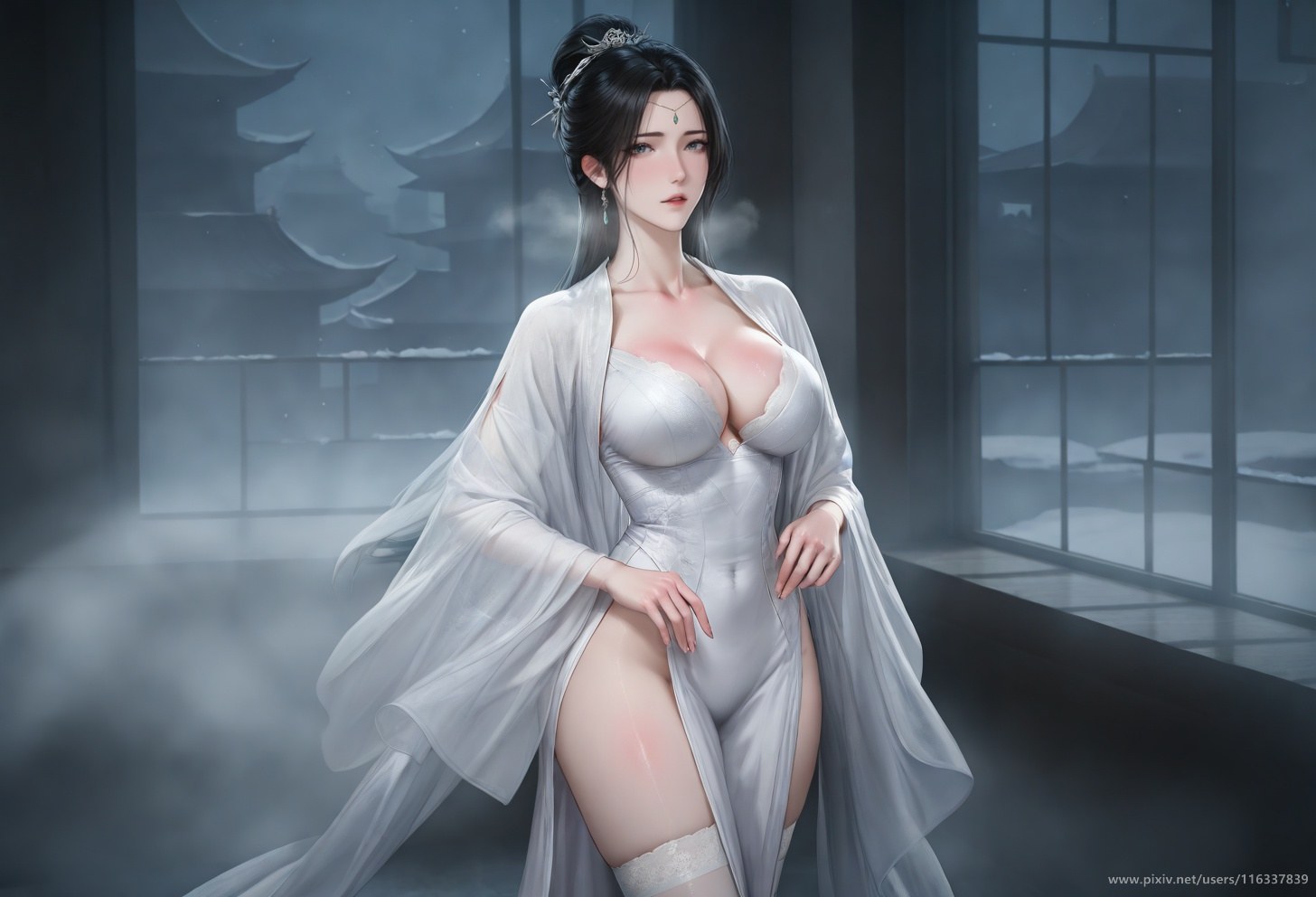 AI Porn - 裴 白衣ストッキング トップレス成人向け 白衣、ストッキング、トップレス、ベッド風ポーズ AI画像ギャラリー 139P