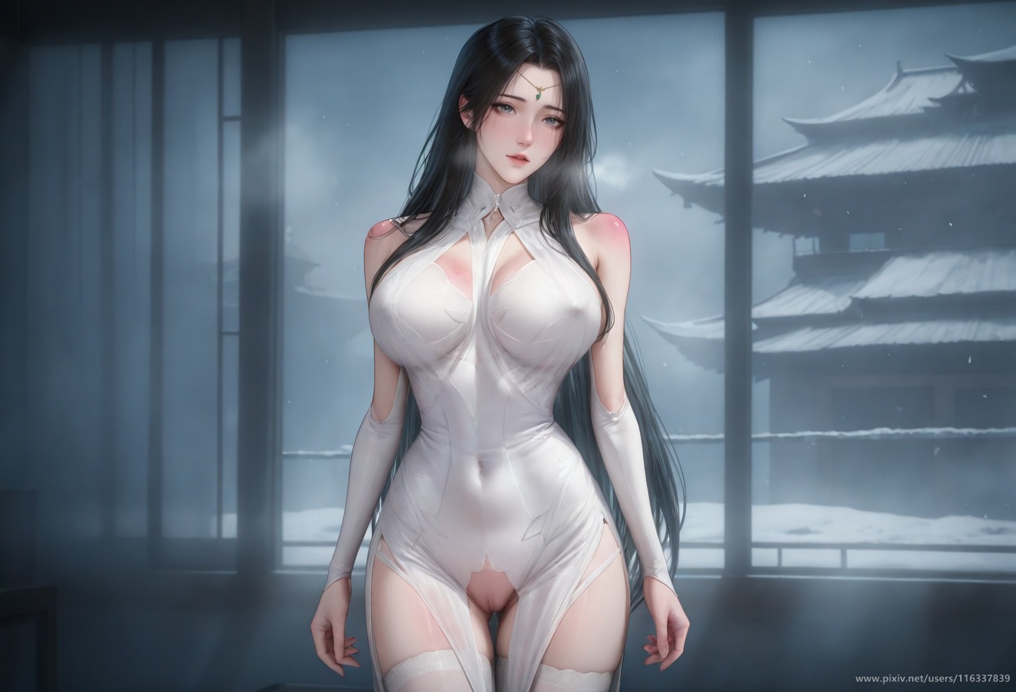 AI Porn - 裴 白衣ストッキング トップレス成人向け 白衣、ストッキング、トップレス、ベッド風ポーズ AI画像ギャラリー 139P