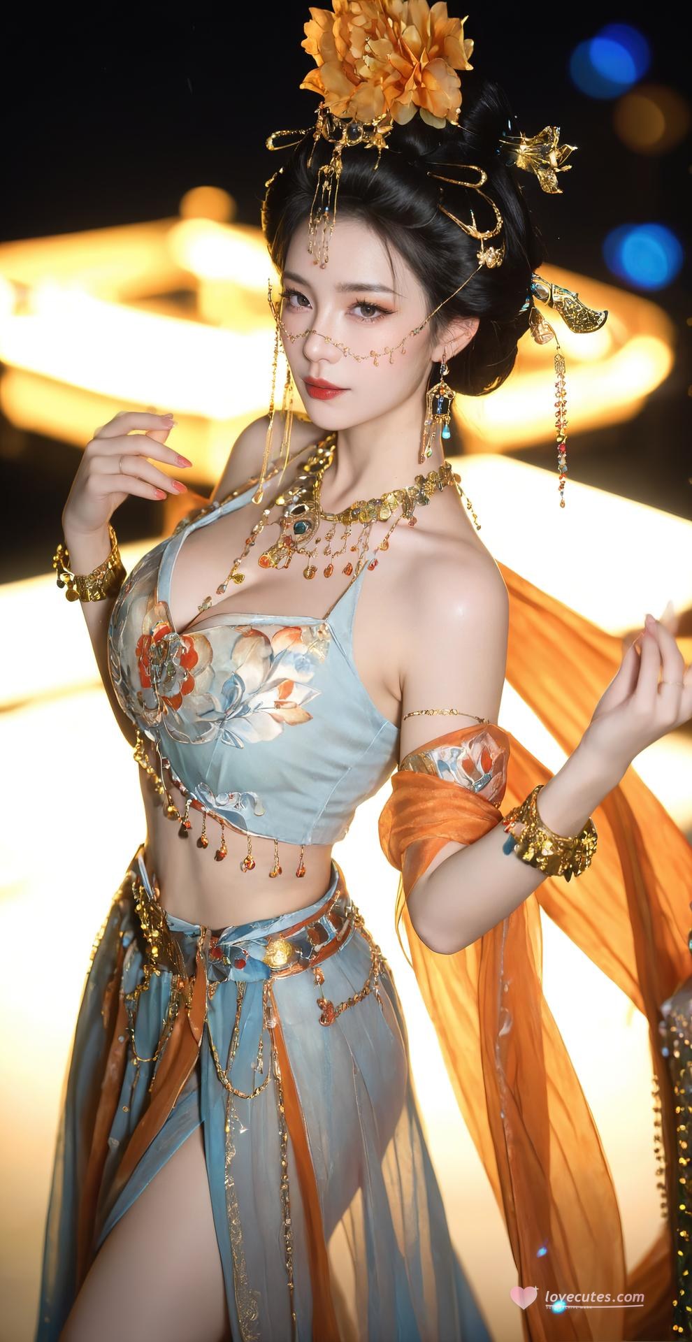 AI Porn - 연운 취화음 금장 고전의상 노출 누드 금장 고전의상, 침실 포즈, 노출 누드 AI 이미지 갤러리 284P
