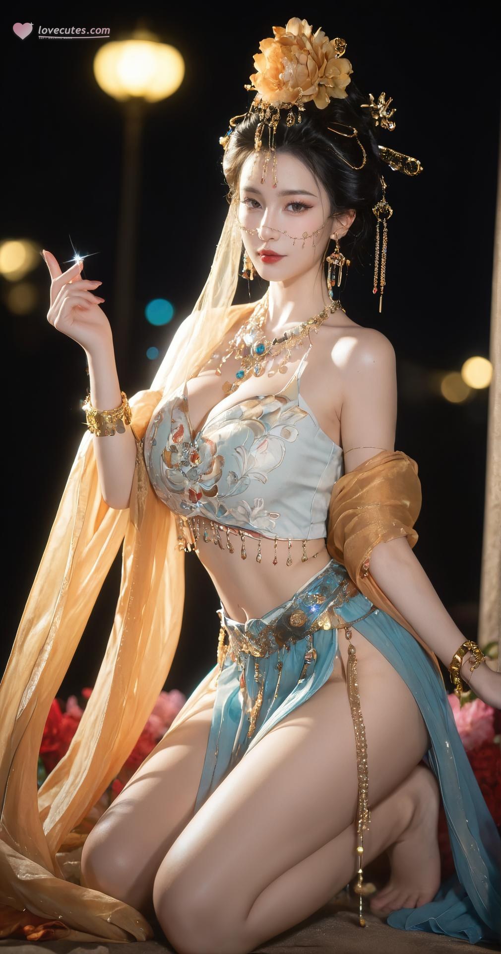 AI Porn - 연운 취화음 금장 고전의상 노출 누드 금장 고전의상, 침실 포즈, 노출 누드 AI 이미지 갤러리 284P