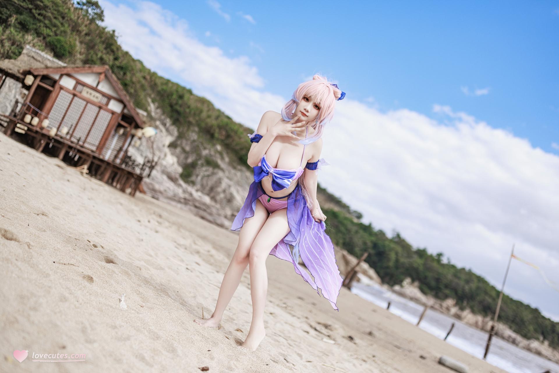 [cosplay] 阿雪雪 - 原神 珊瑚宫心海：原神 珊瑚宫心海 泳装角色还原美腿 56P