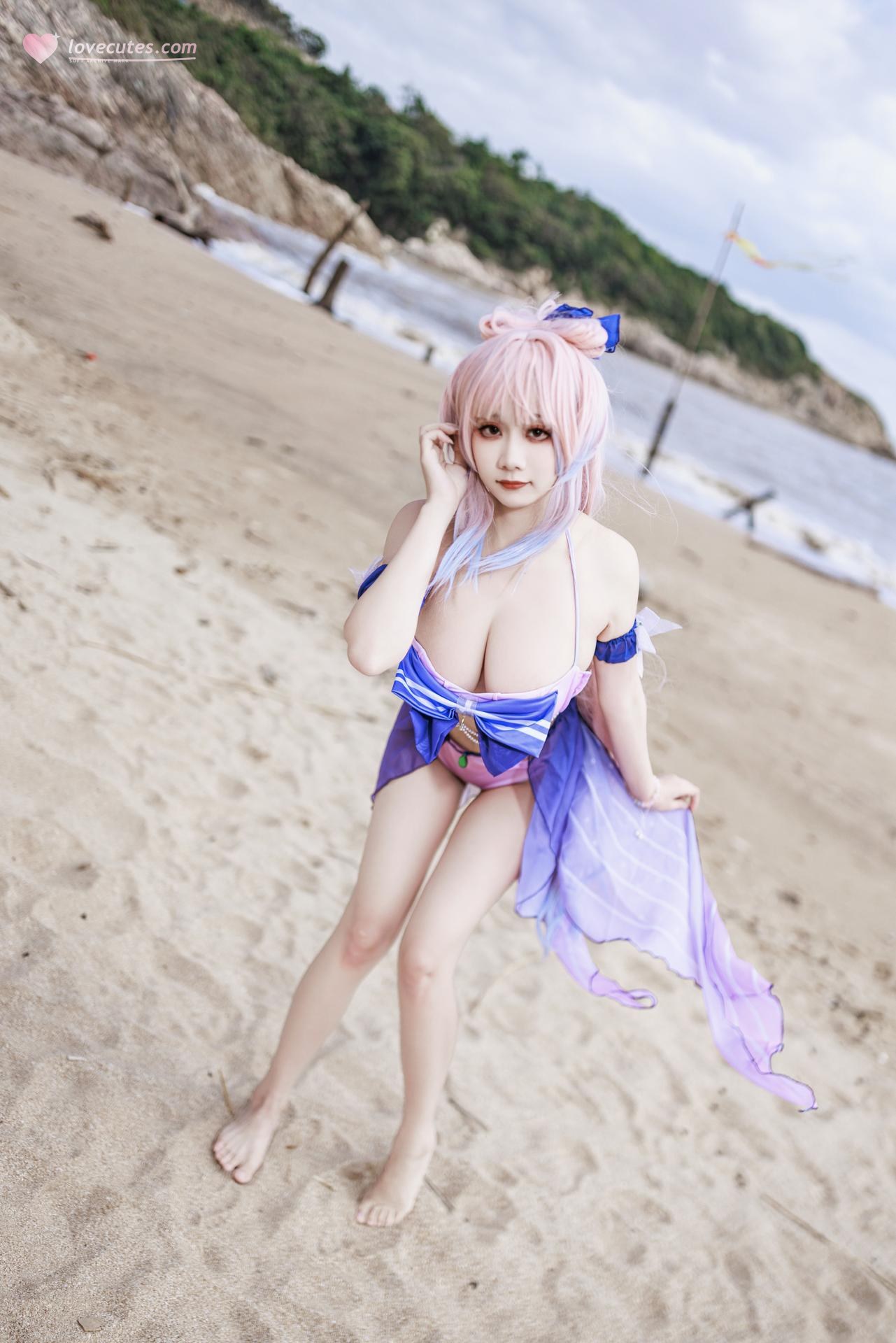[cosplay] 阿雪雪 - 原神 珊瑚宫心海：原神 珊瑚宫心海 泳装角色还原美腿 56P