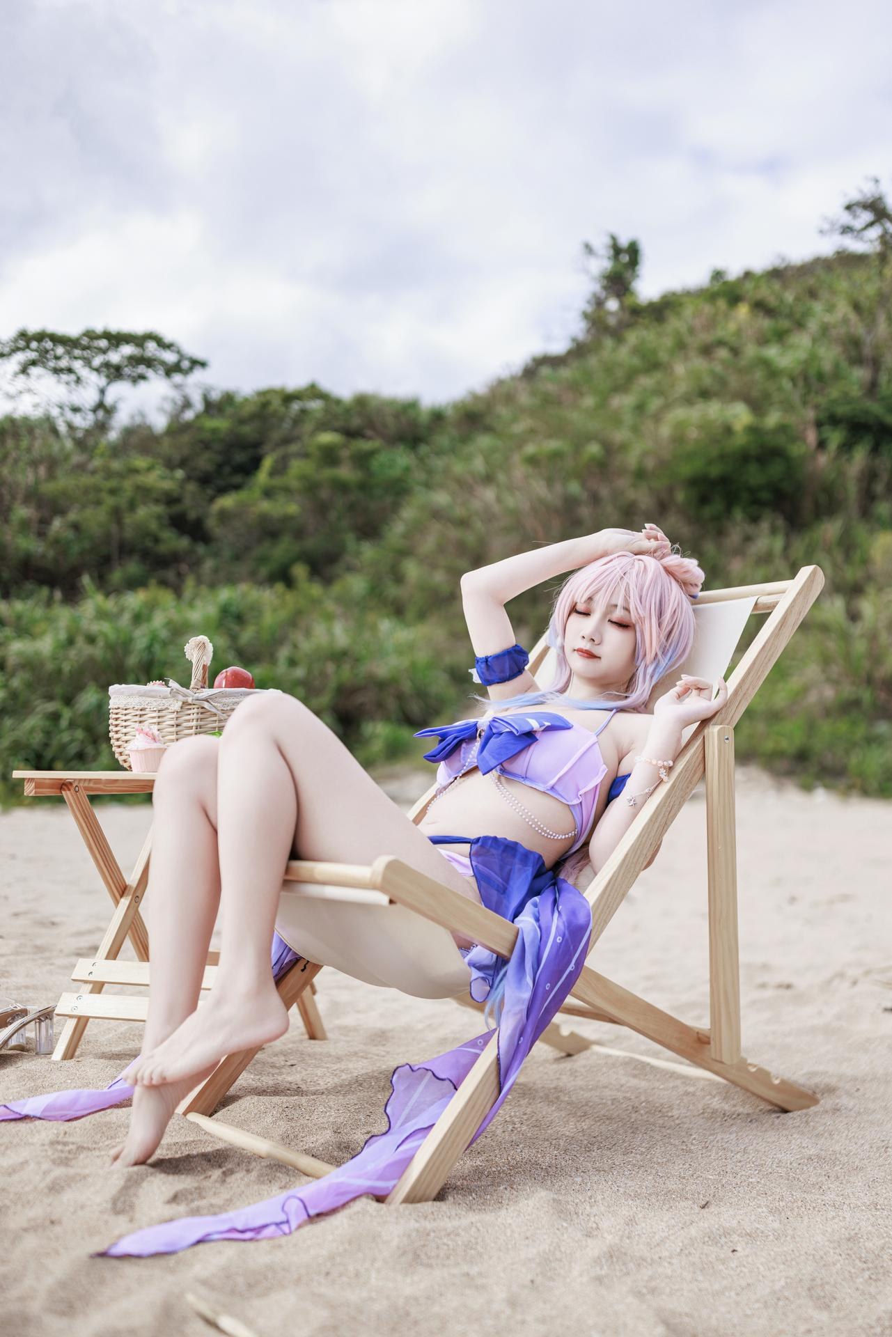 [cosplay] 阿雪雪 - 原神 珊瑚宫心海：原神 珊瑚宫心海 泳装角色还原美腿 56P
