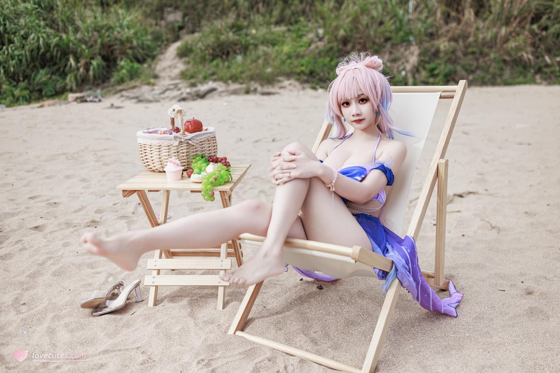 [cosplay] 阿雪雪 - 原神 珊瑚宫心海：原神 珊瑚宫心海 泳装角色还原美腿 56P