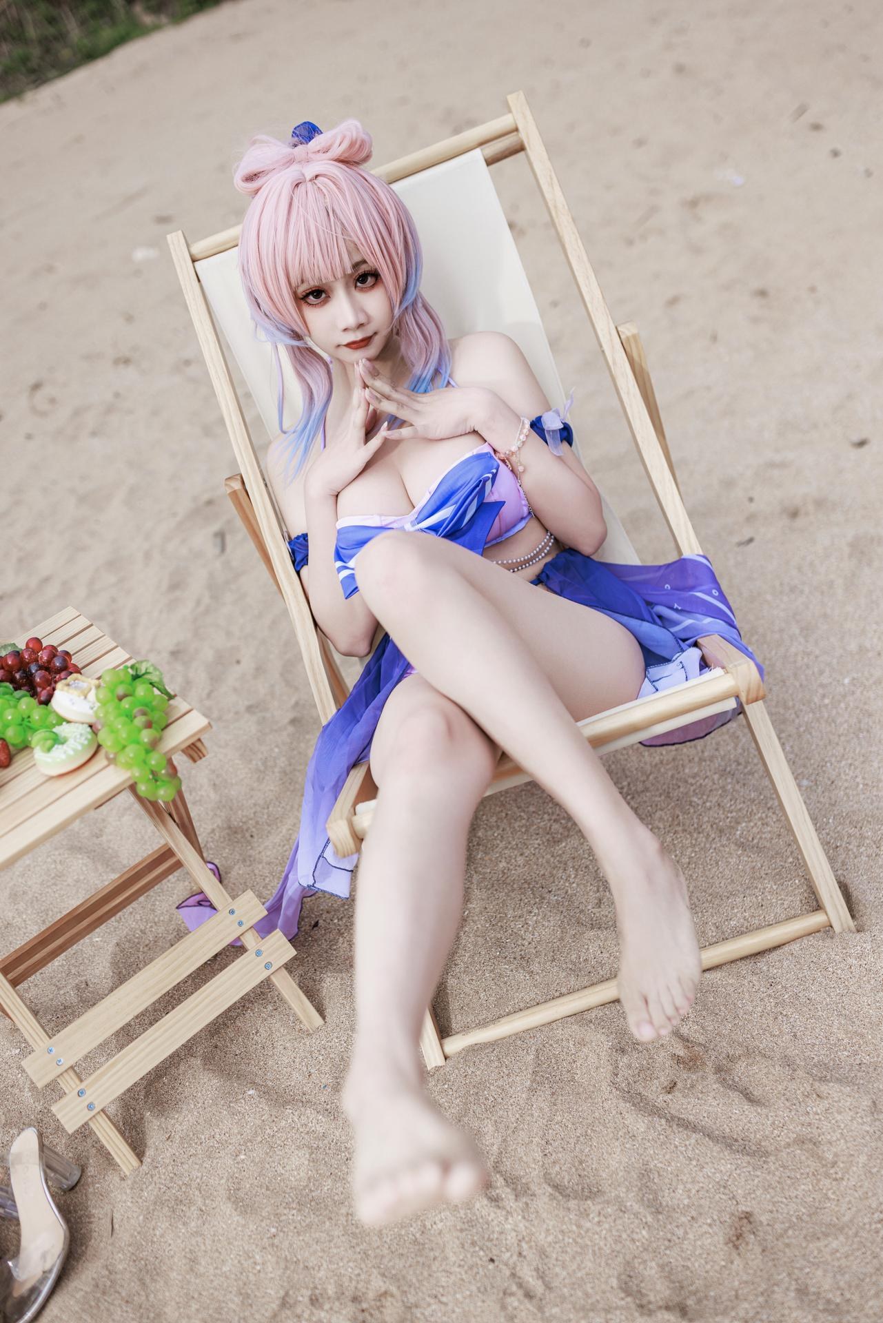[cosplay] 阿雪雪 - 原神 珊瑚宫心海：原神 珊瑚宫心海 泳装角色还原美腿 56P