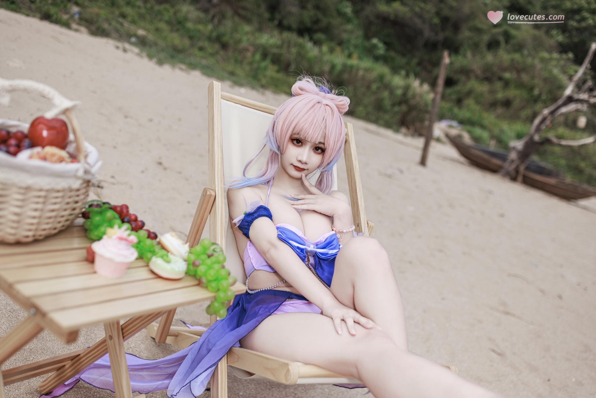 [cosplay] 阿雪雪 - 原神 珊瑚宫心海：原神 珊瑚宫心海 泳装角色还原美腿 56P