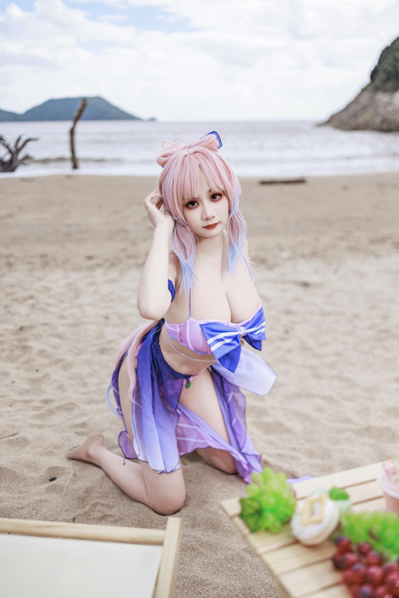 [cosplay] 阿雪雪 - 原神 珊瑚宫心海：原神 珊瑚宫心海 泳装角色还原美腿 56P