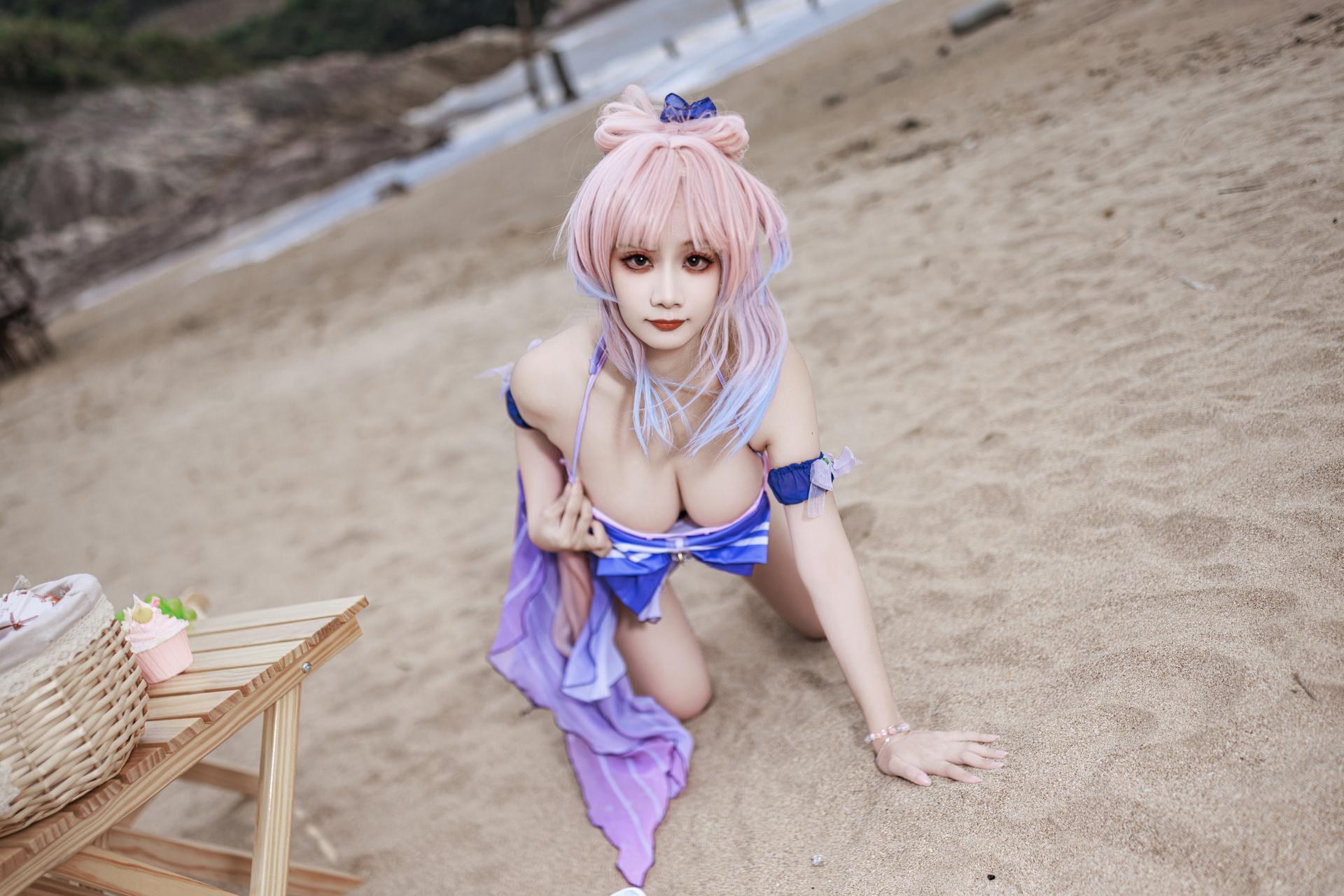 [cosplay] 阿雪雪 - 原神 珊瑚宫心海：原神 珊瑚宫心海 泳装角色还原美腿 56P