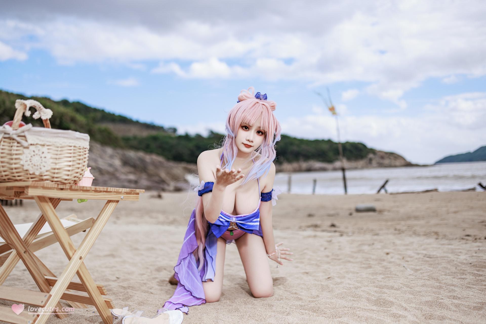 [cosplay] 阿雪雪 - 原神 珊瑚宫心海：原神 珊瑚宫心海 泳装角色还原美腿 56P
