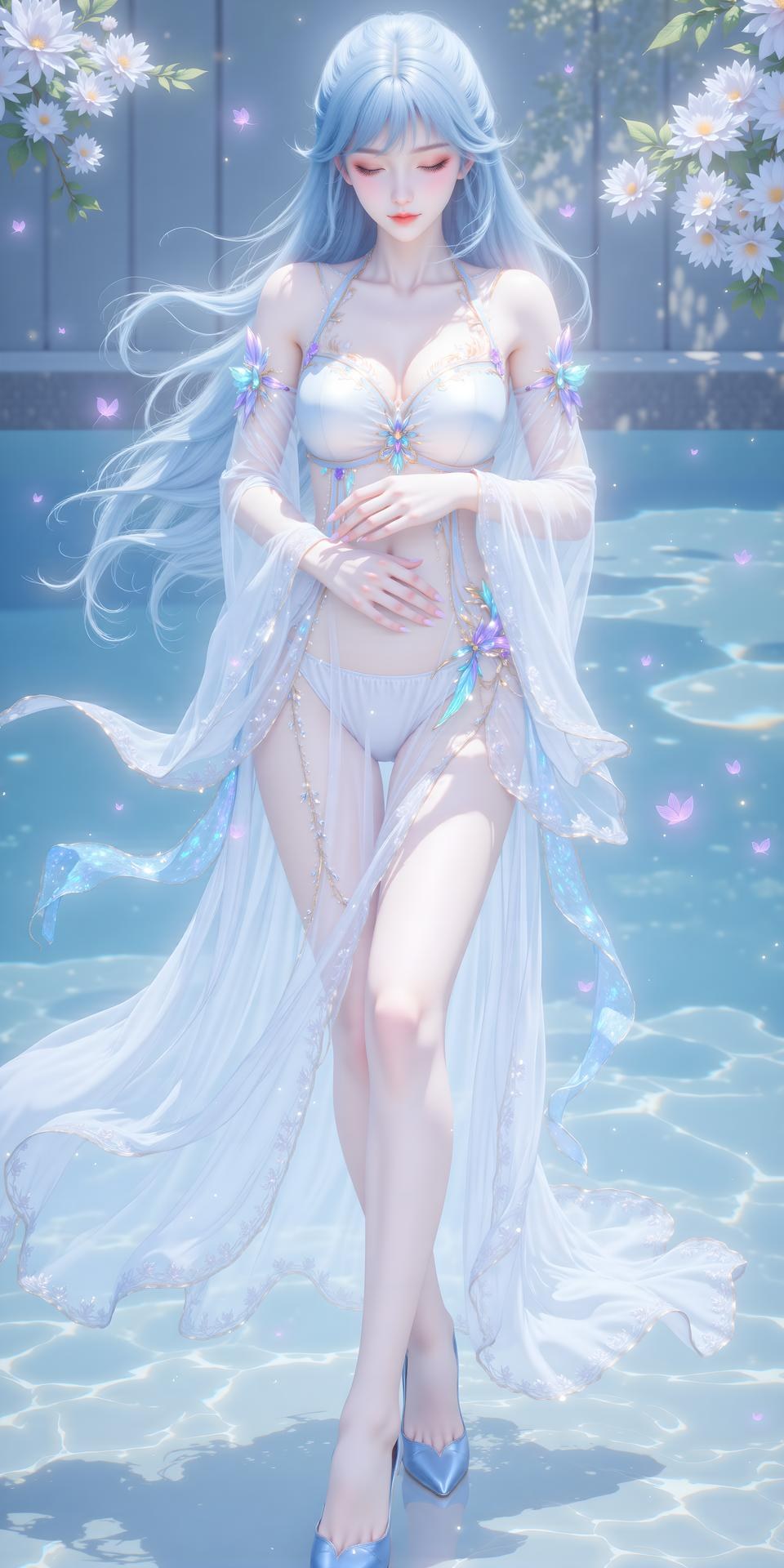AI Generated Anime Girl - 絶世唐門 唐舞桐 白ドレス水辺画像集 24P