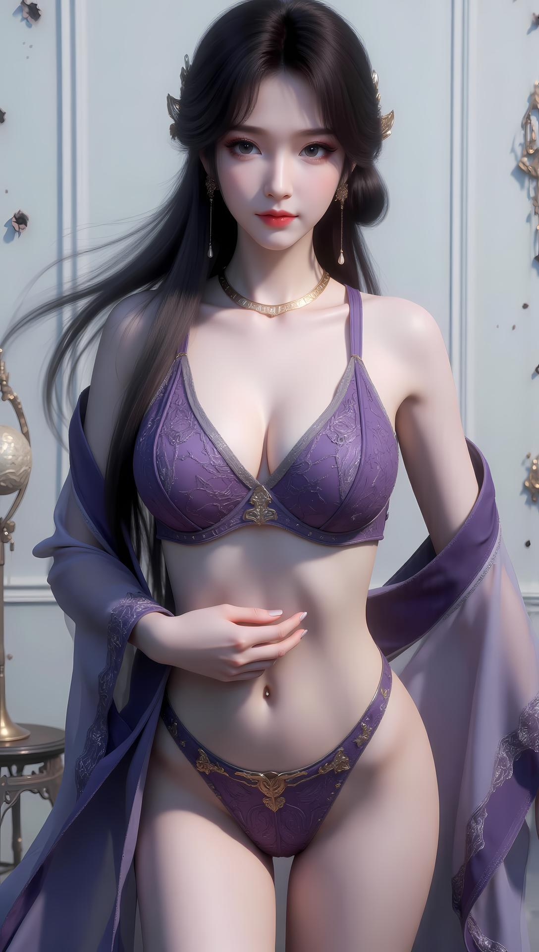 AI Generated Anime Girl - 매응 레드 퍼플 란제리 수영복 갤러리 83P