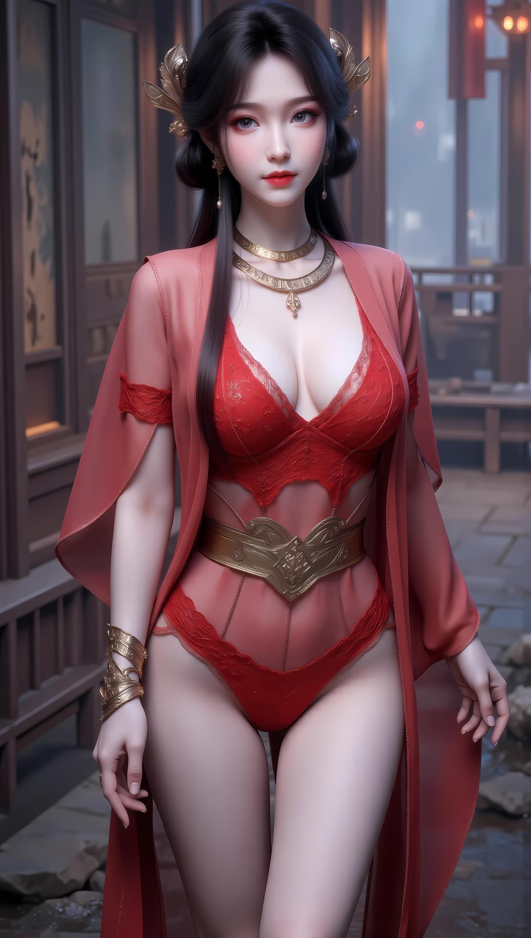 AI Generated Anime Girl - 매응 레드 퍼플 란제리 수영복 갤러리 83P