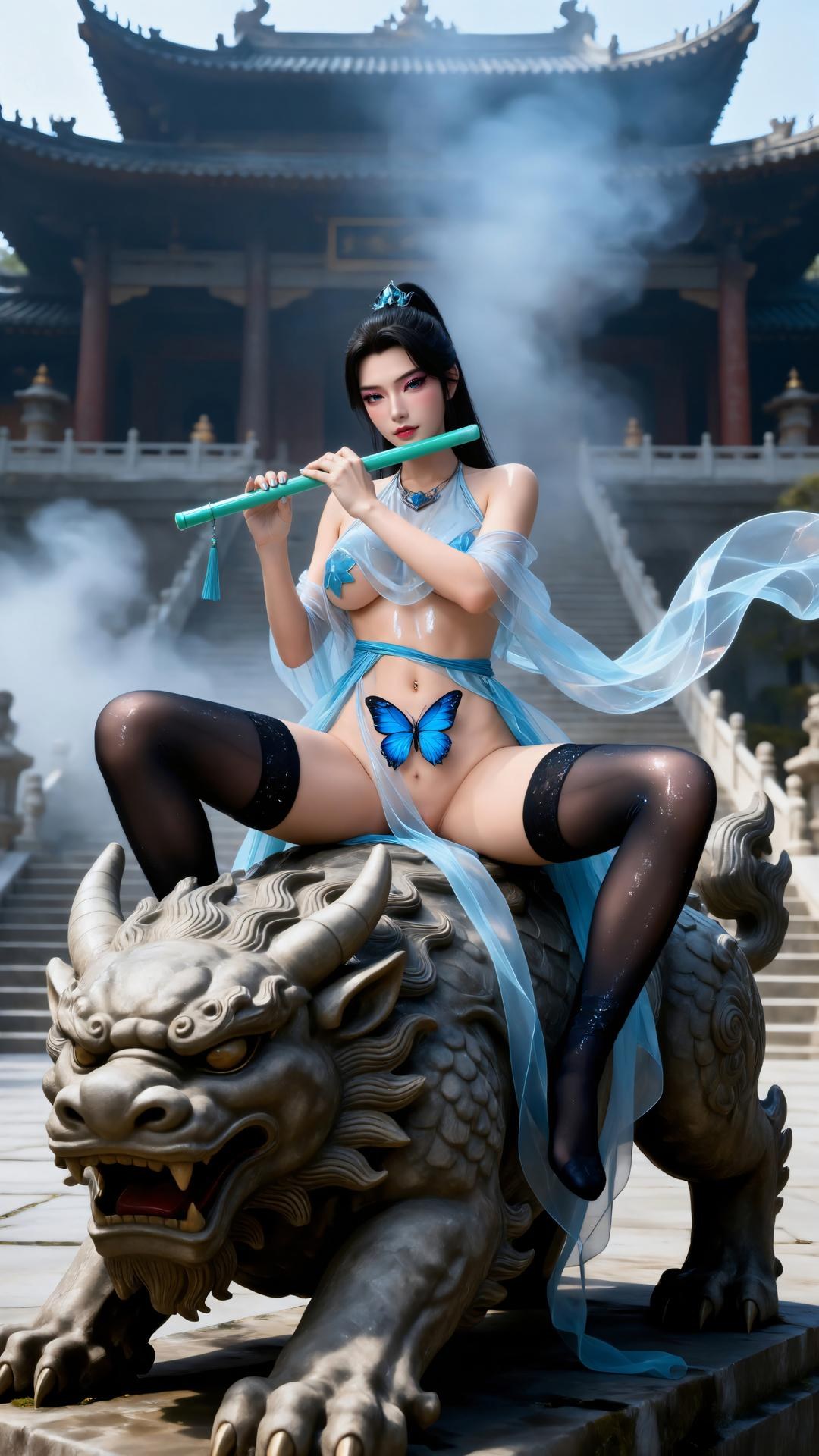 AI美少女画像集 - 青仙子 青い紗と黒ストッキング 59P
