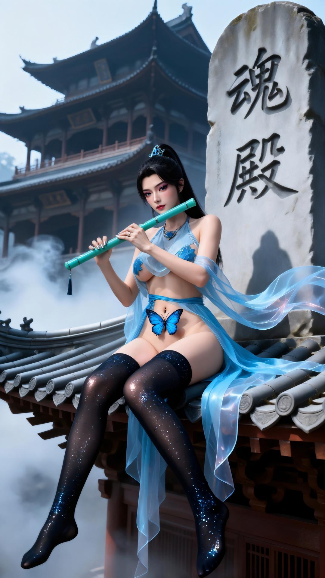 AI美少女画像集 - 青仙子 青い紗と黒ストッキング 59P