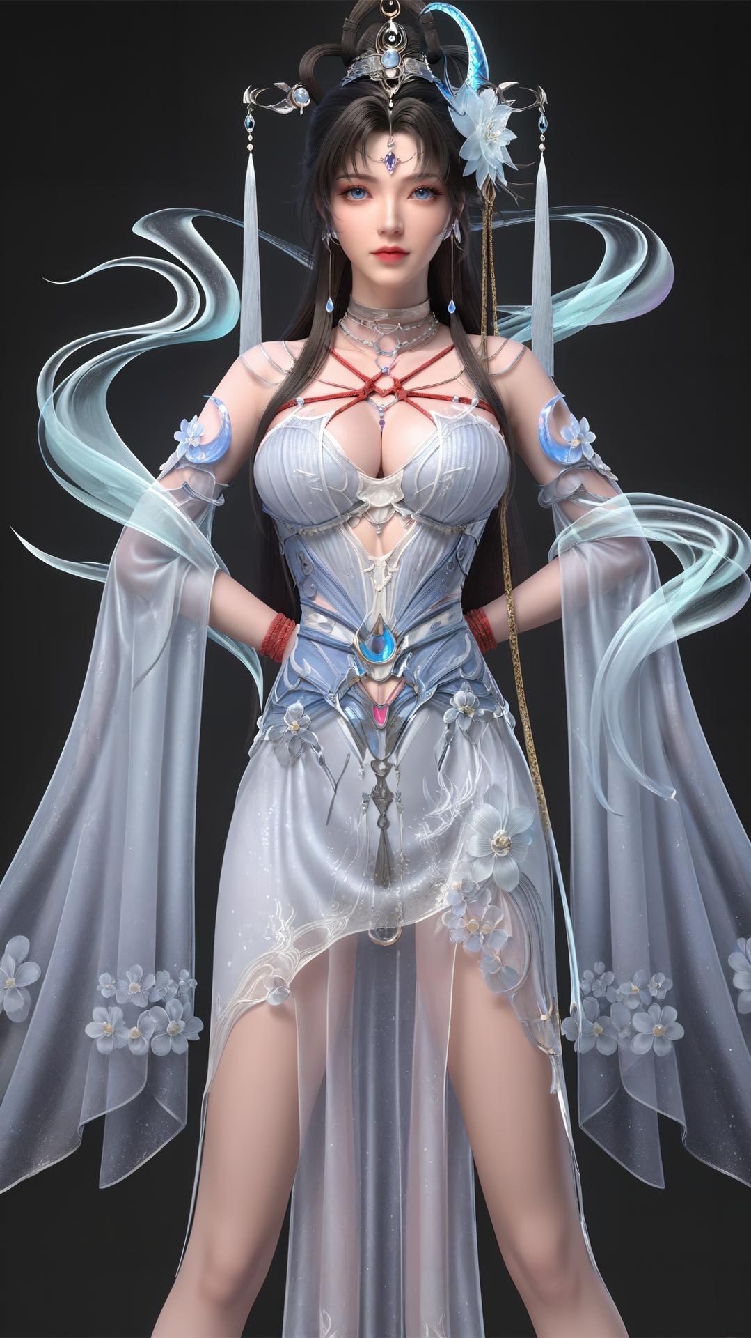 AI Generated Anime Girl - 완미세계 요청공주 화이트 블루 선녀 드레스 호숫가 흰 스타킹 갤러리 상편 250P