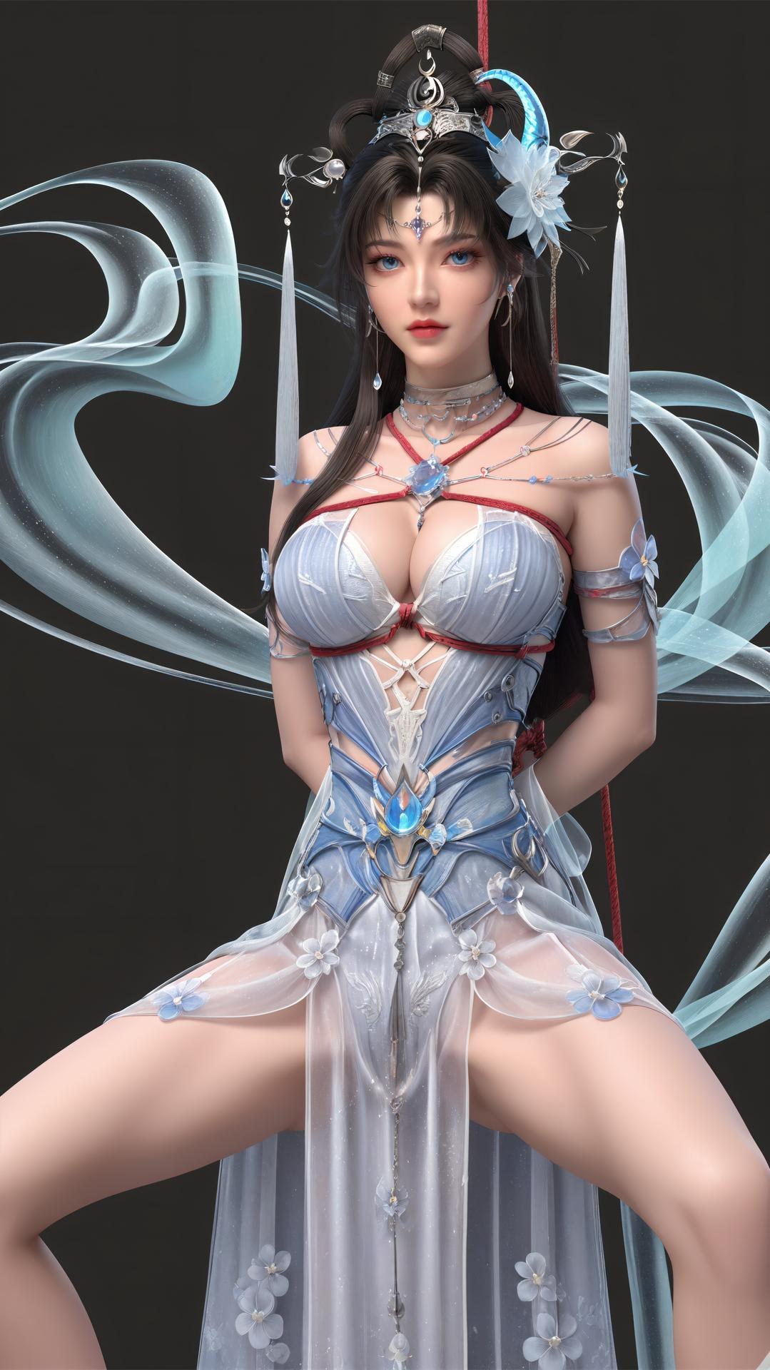 AI Generated Anime Girl - 완미세계 요청공주 화이트 블루 선녀 드레스 호숫가 흰 스타킹 갤러리 상편 250P