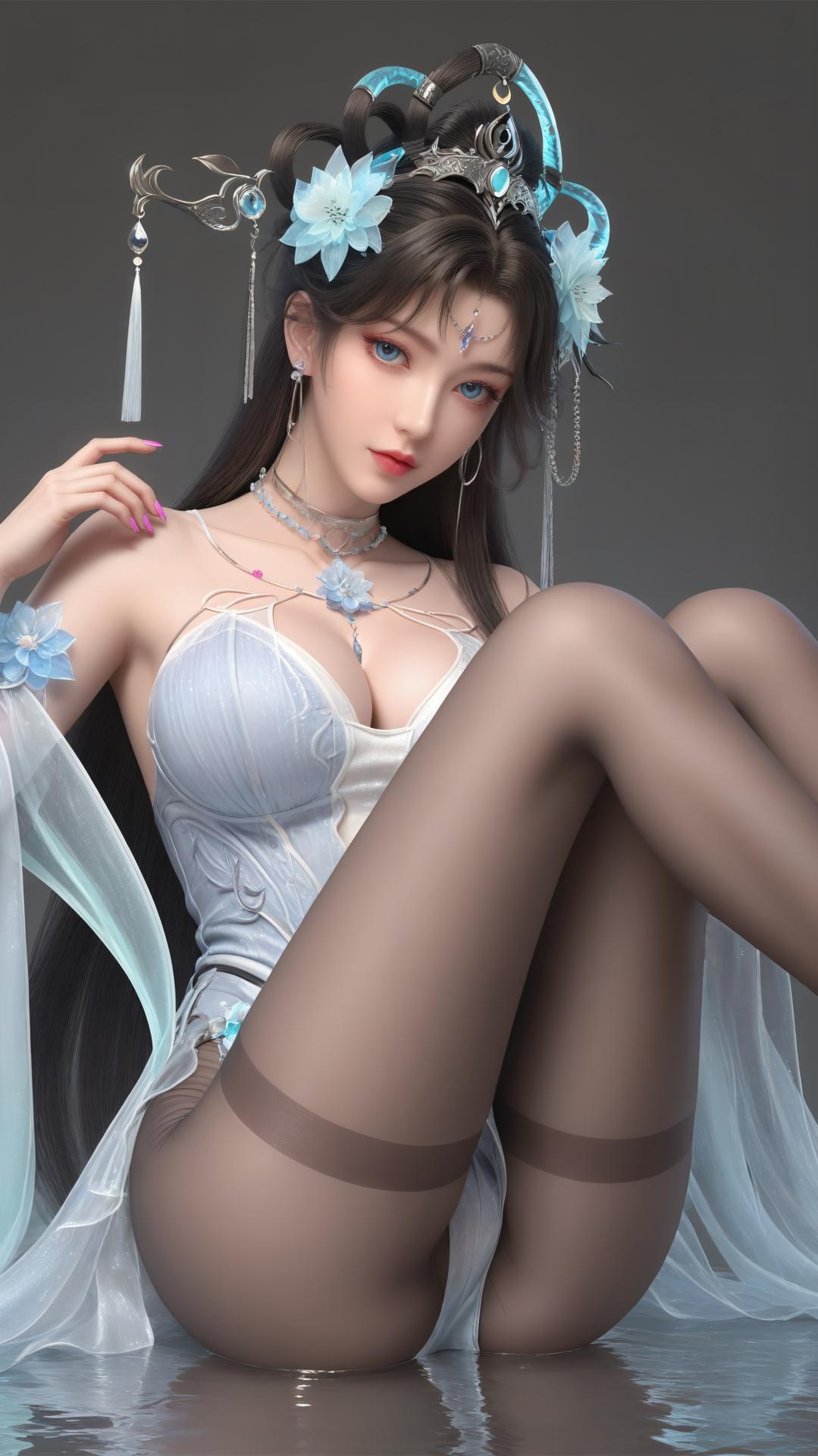 AI Generated Anime Girl - パーフェクトワールド邀月公主 黒ストッキング室内私房画像集 下篇 250P