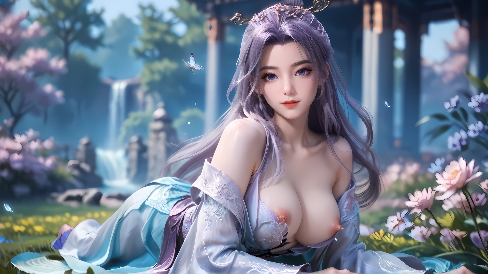 AI Nudes - 師兄啊師兄 雲霄 紫髪花園水景AIヌード画像集 91P