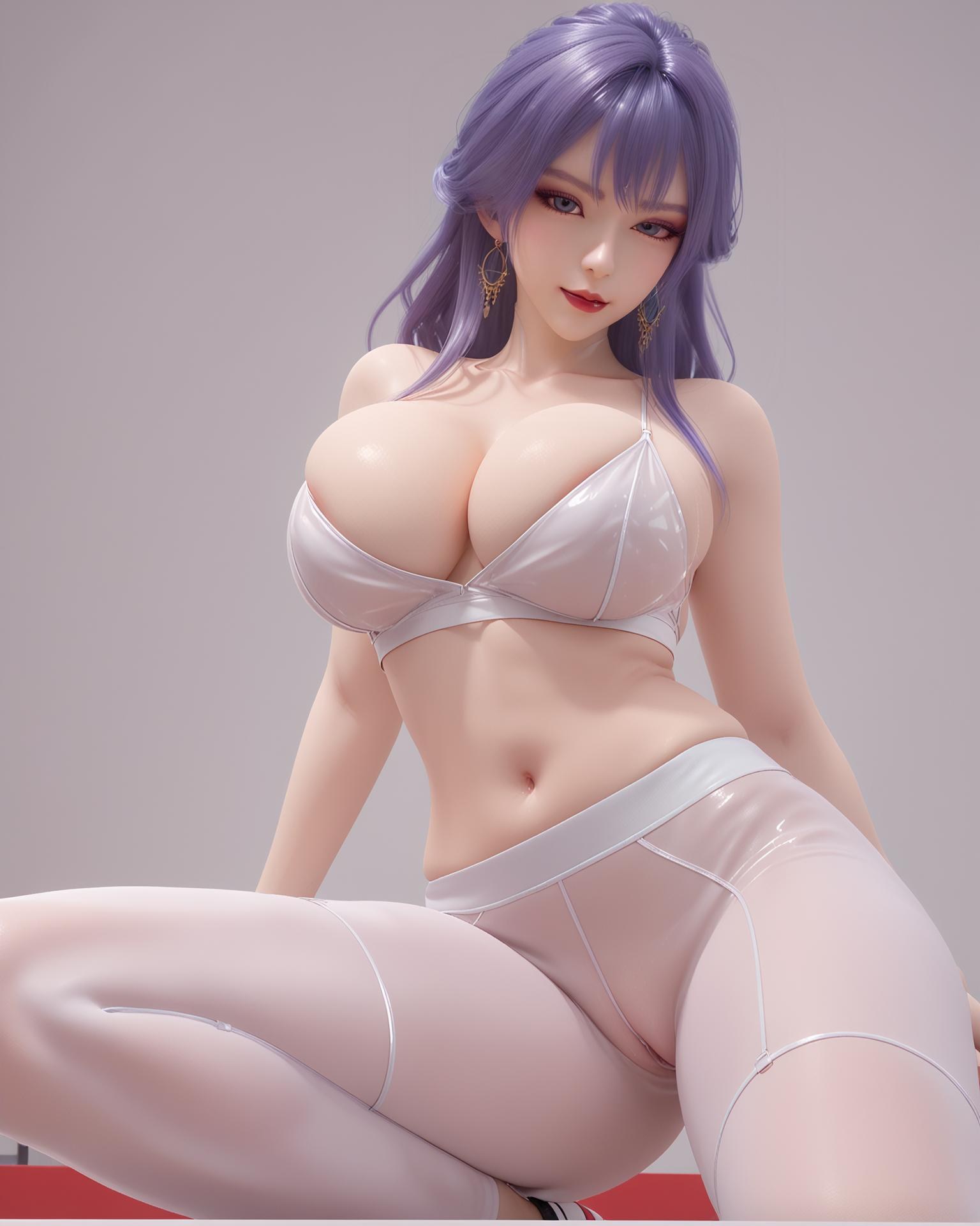 AI Nudes - Thiên Khung tóc tím tất đen cao gót 76P