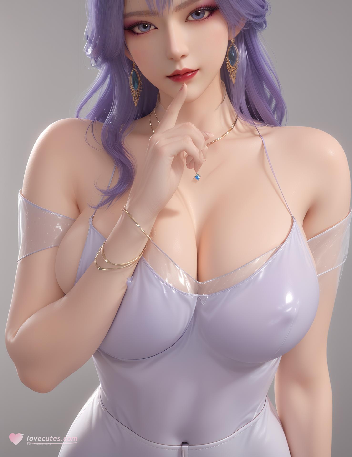 AI Nudes - Thiên Khung tóc tím tất đen cao gót 76P