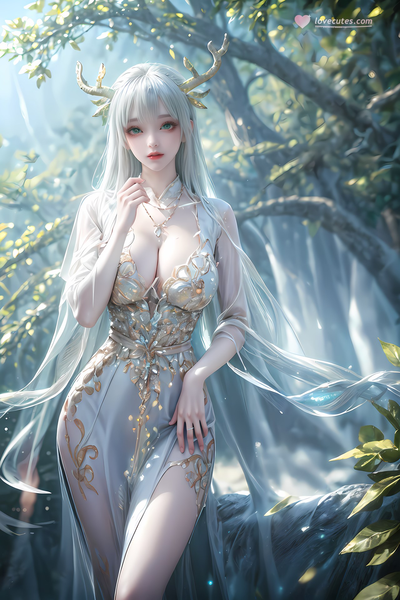 AI Nudes - 虚天神藤：白发鹿角森林水景露穴图集 73P