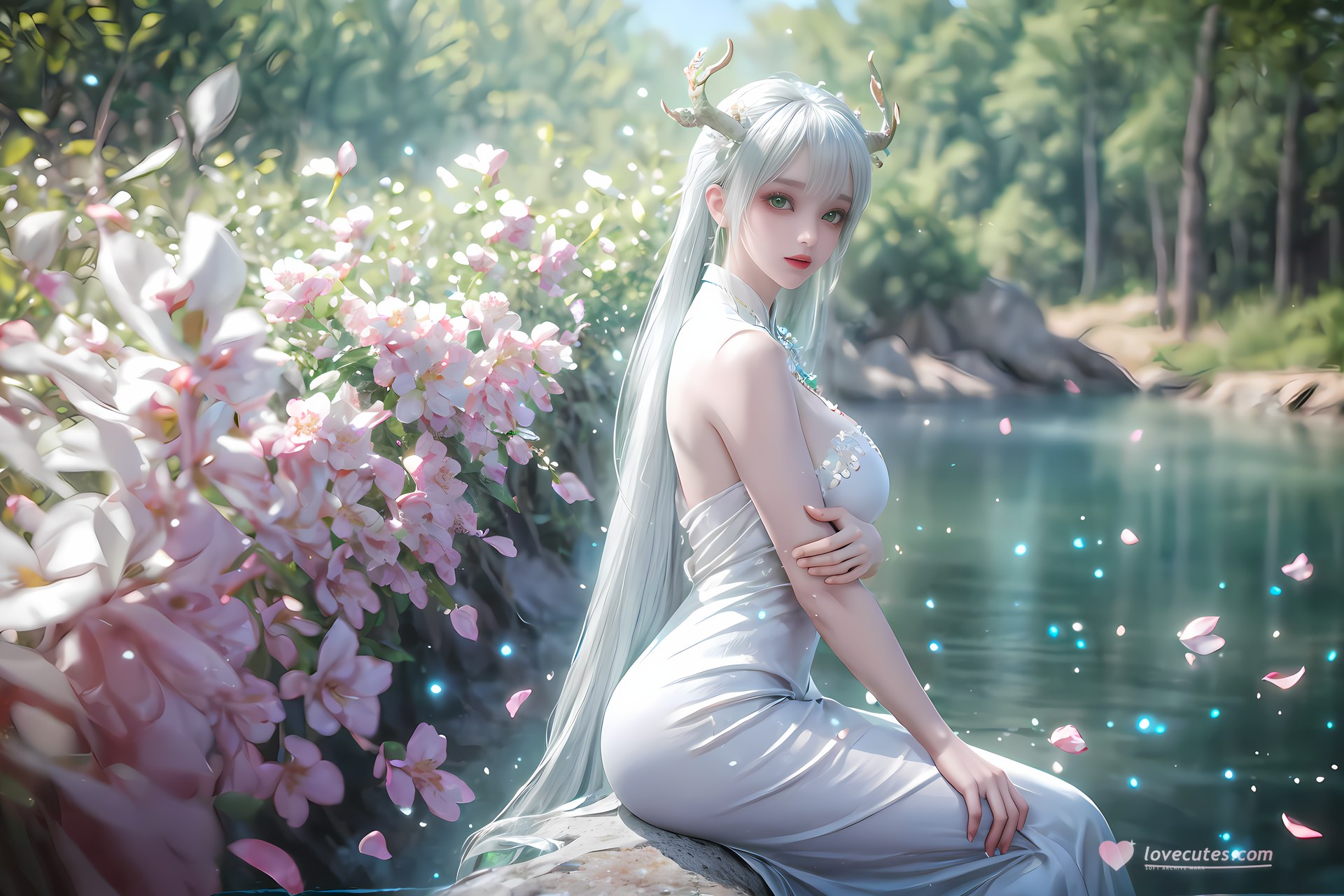 AI Nudes - 虚天神藤：白发鹿角森林水景露穴图集 73P