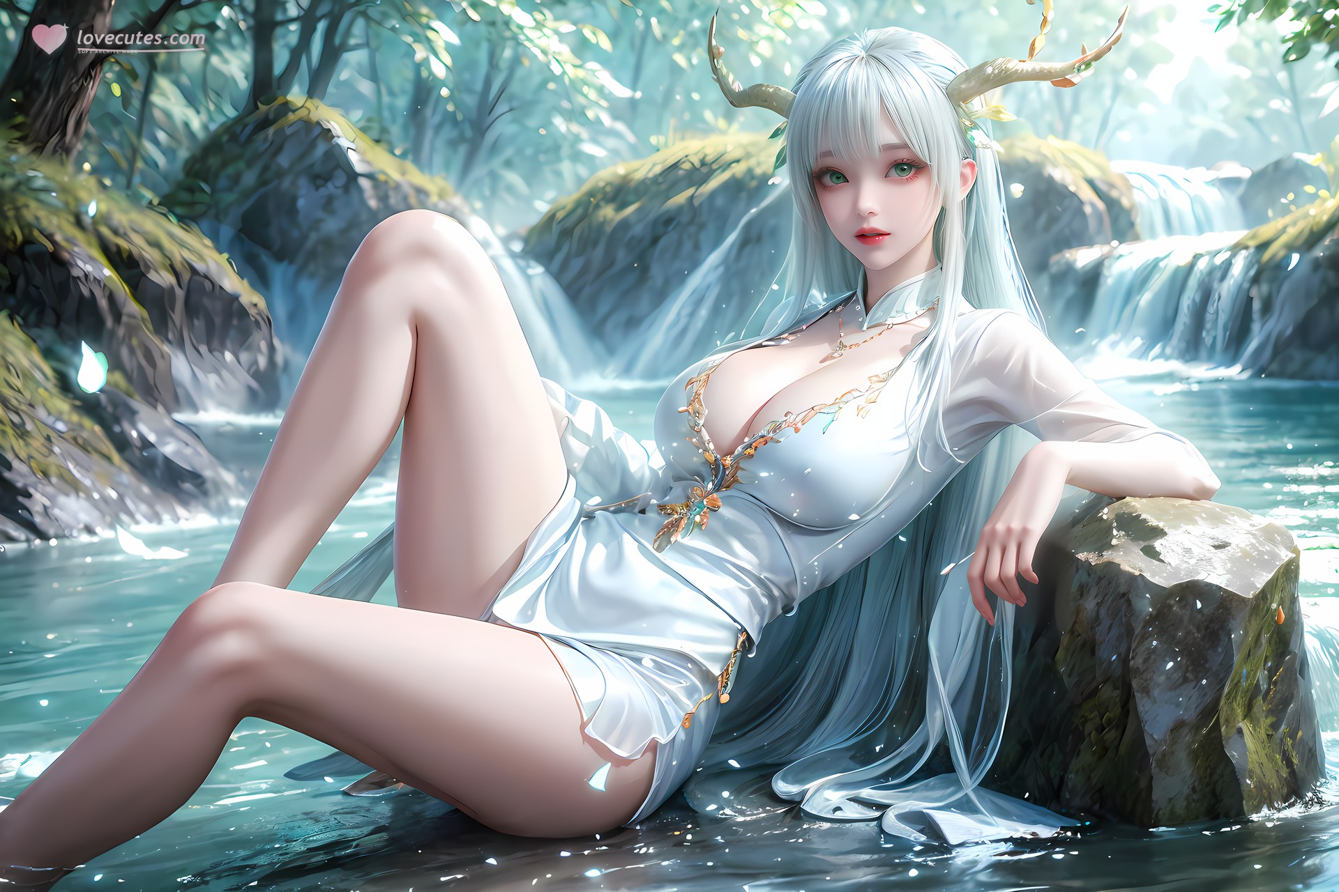AI Nudes - 虚天神藤：白发鹿角森林水景露穴图集 73P