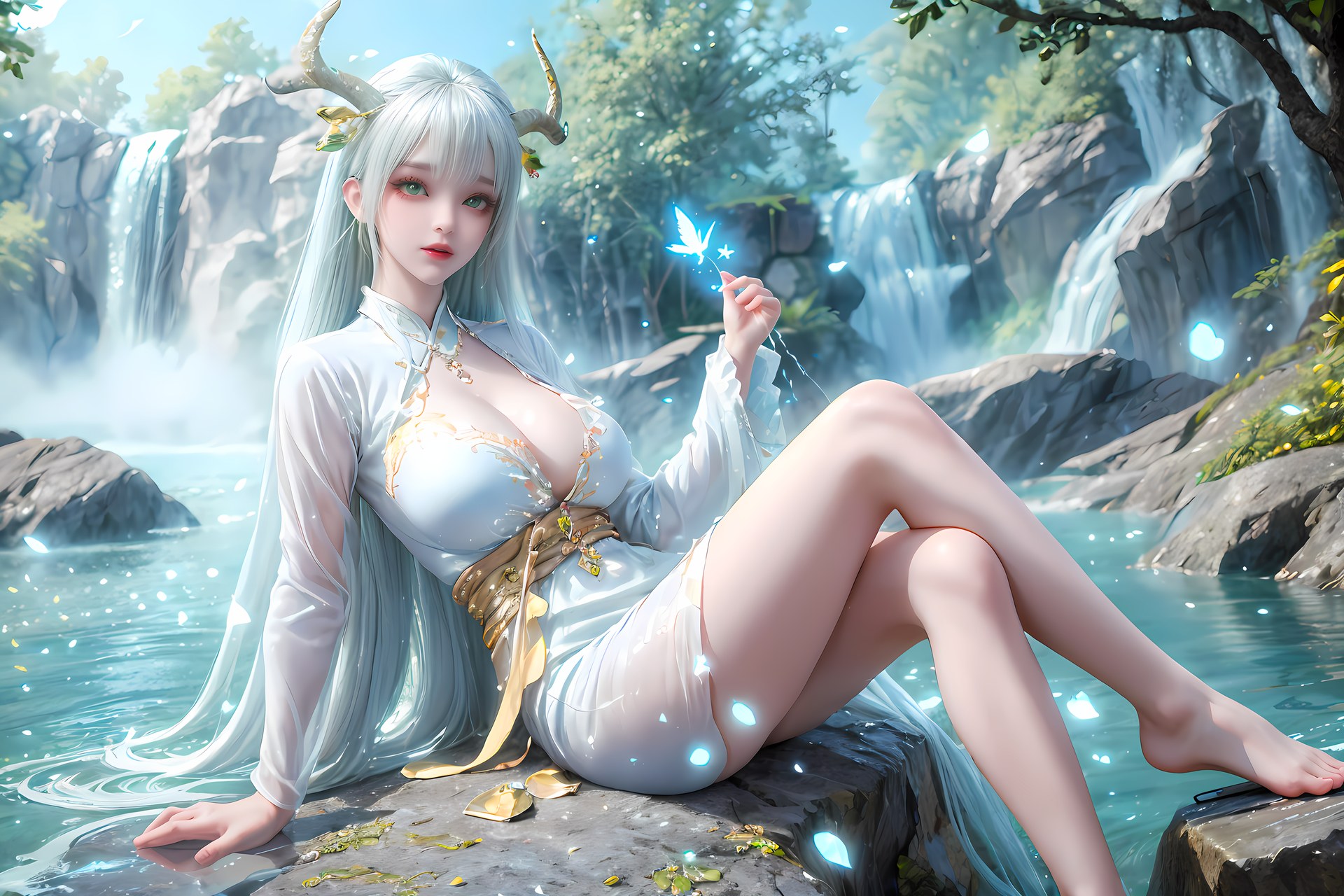 AI Nudes - 虚天神藤：白发鹿角森林水景露穴图集 73P
