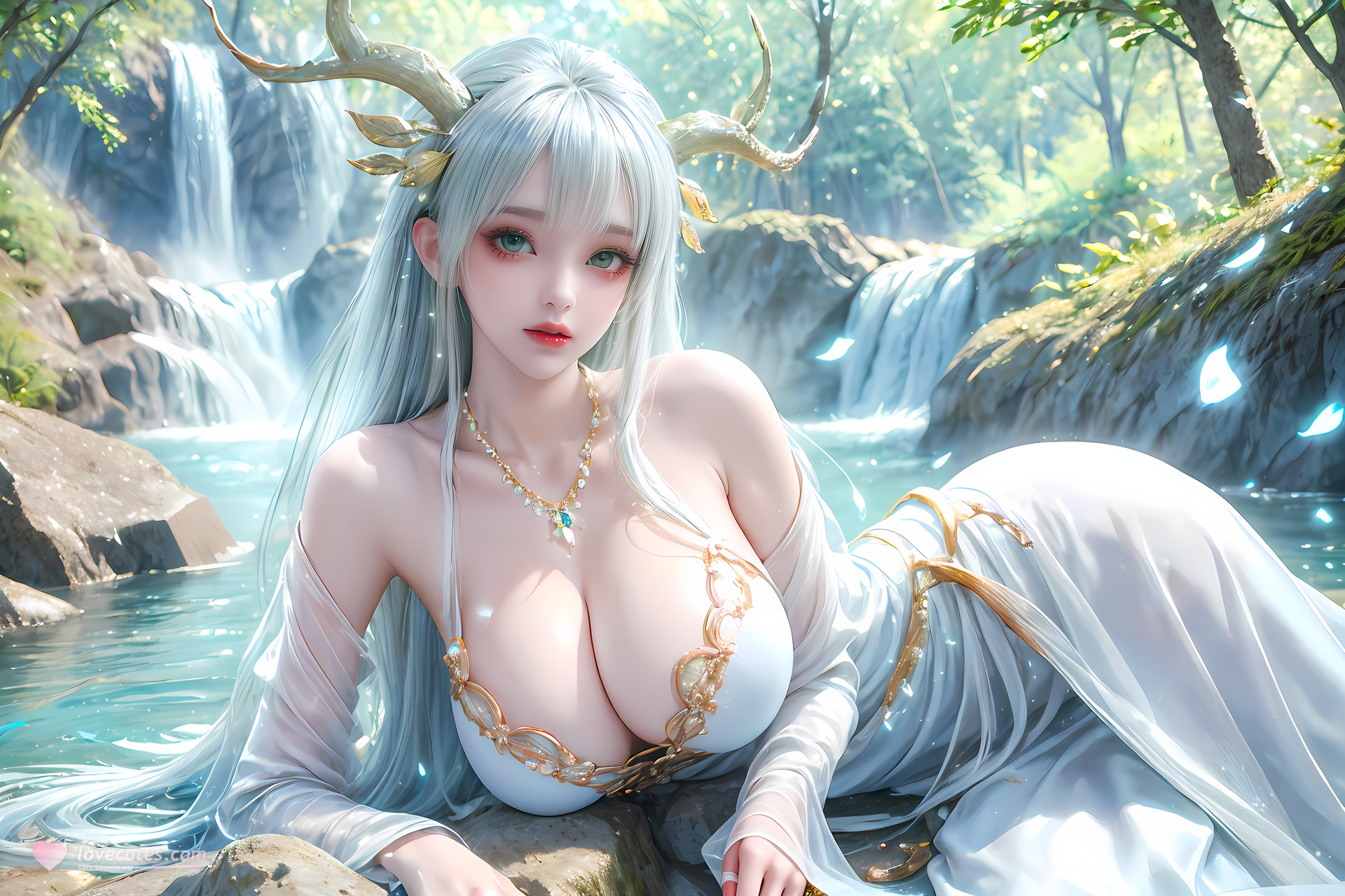 AI Nudes - 虚天神藤：白发鹿角森林水景露穴图集 73P