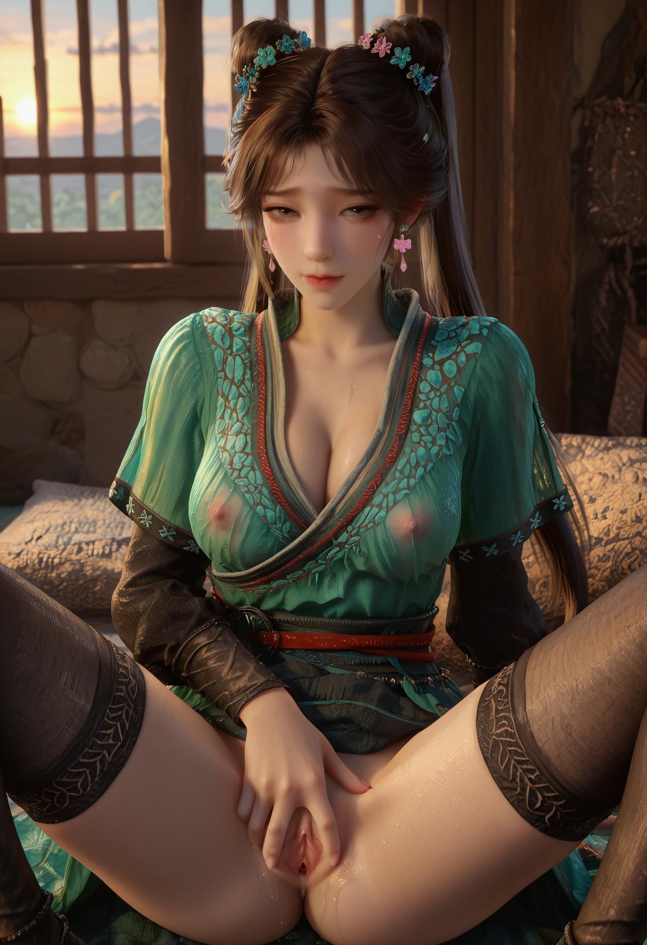 AI Porn - A Record of a Mortal Journey Meining Twin Tails Green Costume AI Gallery 307P