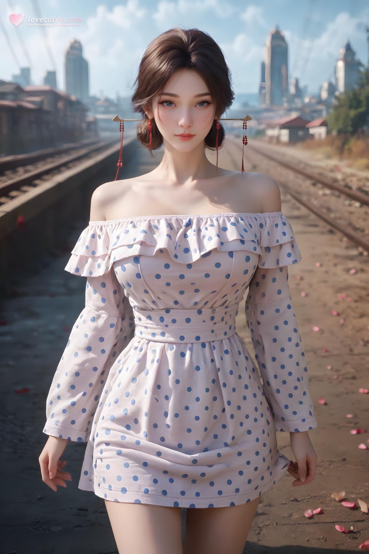 AI Nudes - Jin Niang Blue Polka-Dot Railway Gallery 99P