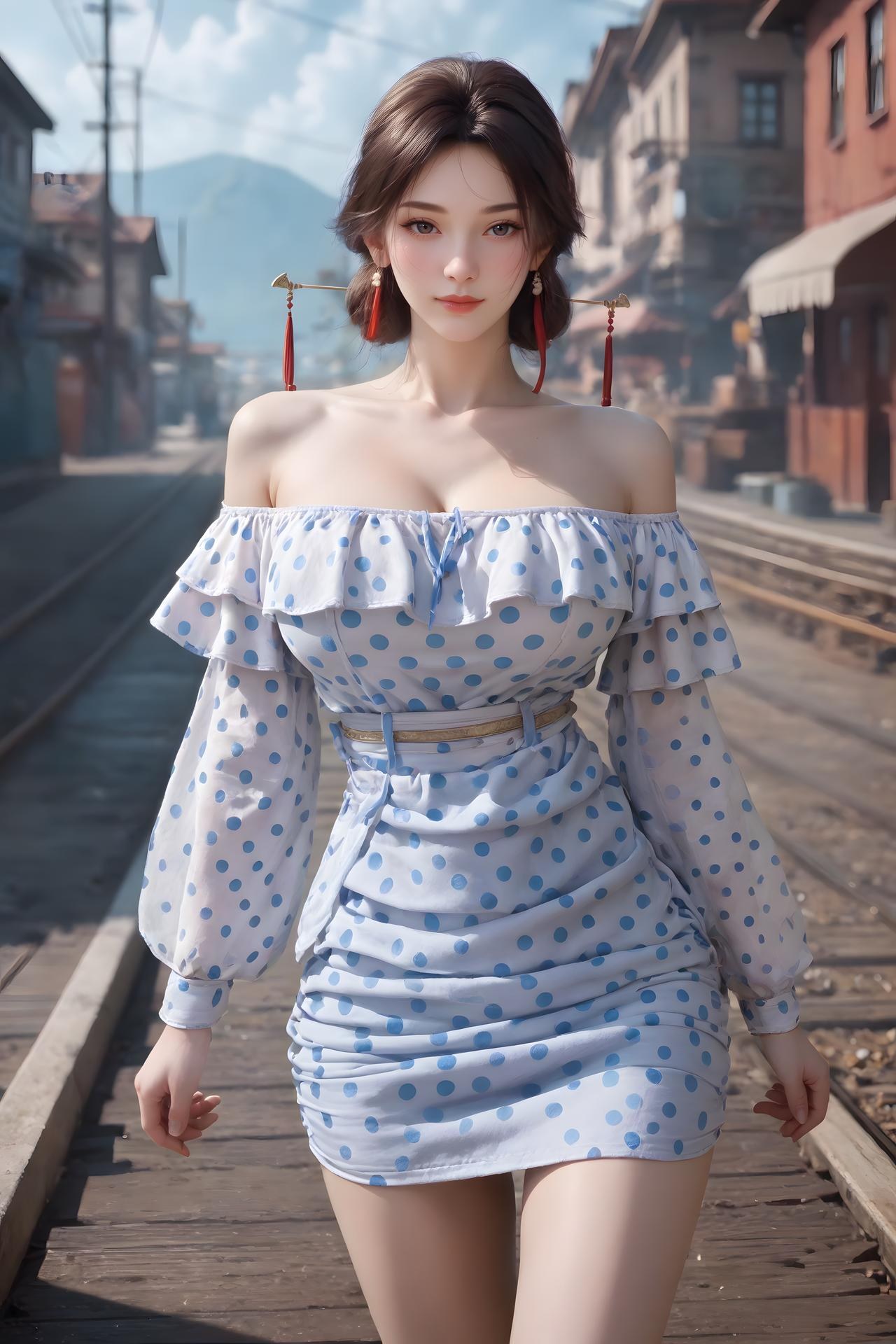 AI Nudes - Jin Niang Blue Polka-Dot Railway Gallery 99P