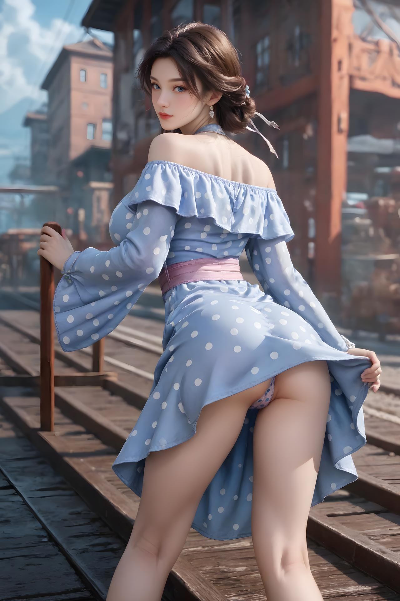 AI Nudes - Jin Niang Blue Polka-Dot Railway Gallery 99P