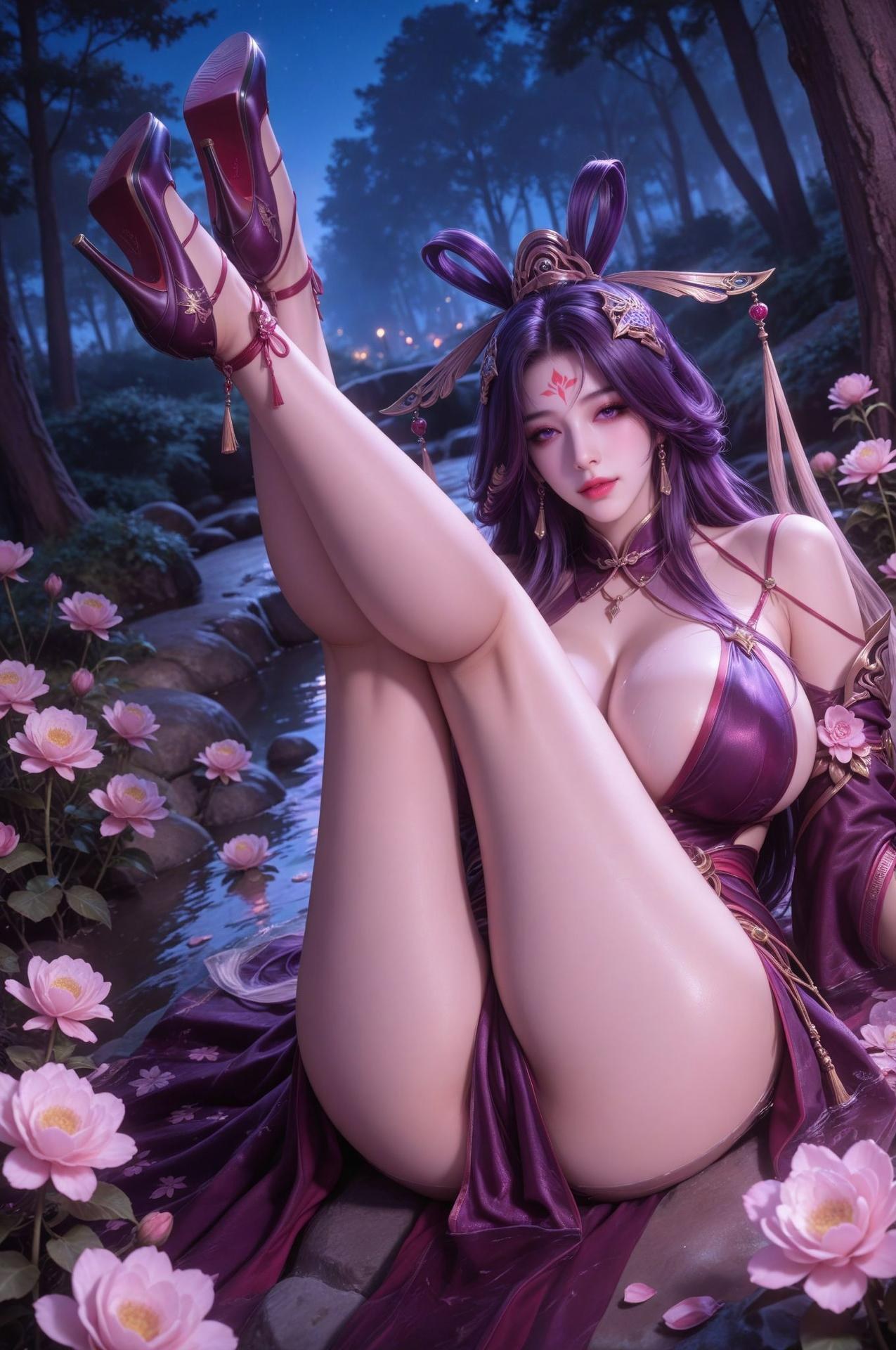 AI Nudes - Zhao Ji Purple Fantasy Waterfall Gallery 62P